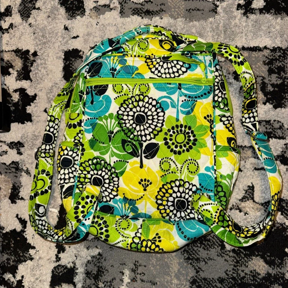 Vera Bradley Limes Up Small Backpack Quilted Floral Green Yellow Mini Bag